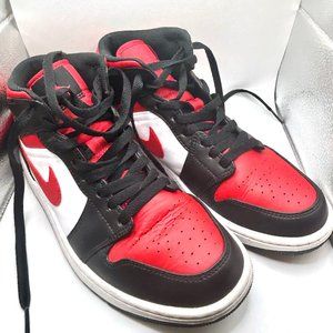 Nike Air Jordan 1 Mid Back/Fire Red-White Shoes